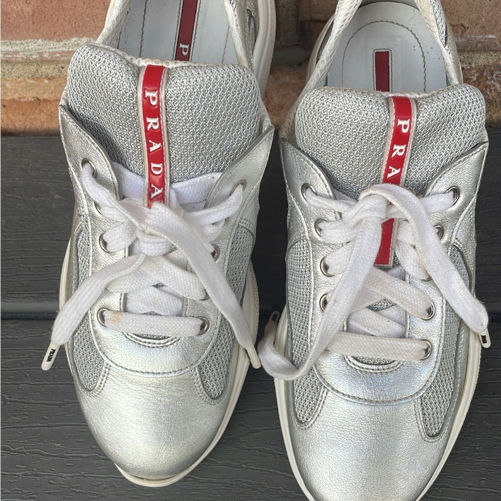 Prada Metallic Silver Sneakers (Authentic)